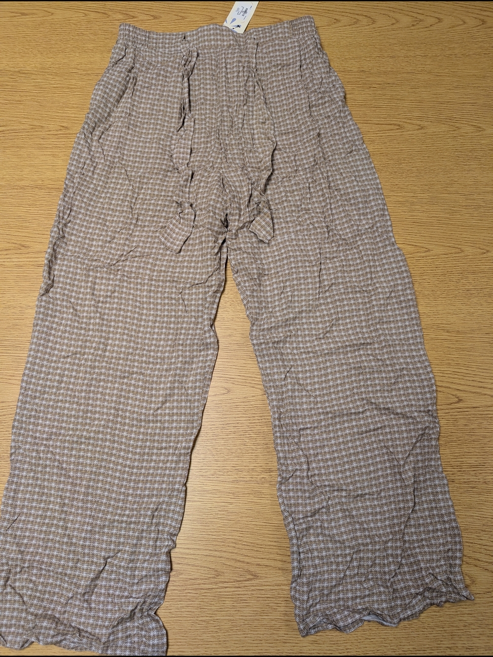 Girls' Light Brown Checked Casual Drawstring Pants